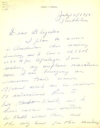 Item #15519 Autograph letter, signed. James T. Farrell