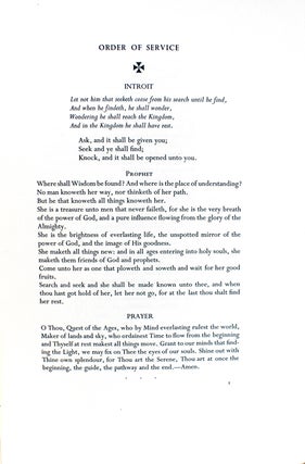 An Order of Service to be used at Gregynog On Sunday 25 June 1933.