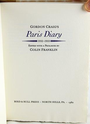 Gordon Craig's Paris Diary, 1932-1933.