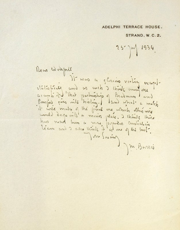 Item #24175 Autograph letter, signed. Together with: The Allahakbarries C. C. J. M. Barrie.