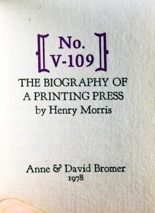 No. V-109. The Biography of a Printing Press.