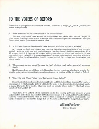 Item #25325 To the Voters of Oxford. William Faulkner