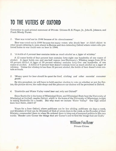 Item #25325 To the Voters of Oxford. William Faulkner.