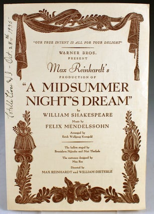 Item #27272 Program from Max Reinhardt's Production of "A Midsummer Night's Dream" William...