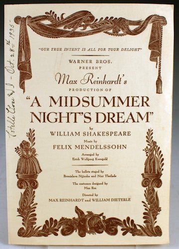 Item #27272 Program from Max Reinhardt's Production of "A Midsummer Night's Dream" William Shakespeare.