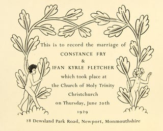 Item #30596 Wedding memorial card for Constance Fry and Ifan Kyrle Fletcher