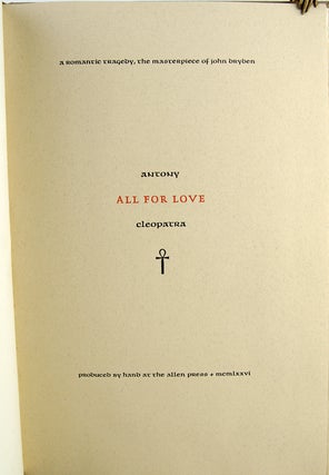 All for Love: Antony-Cleopatra. A Romantic Tragedy.