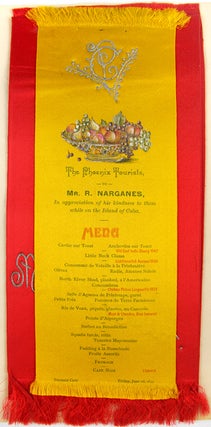 Item #31707 Silk dinner menu, given by the Phoenix Tourists to Ricardo Narganes