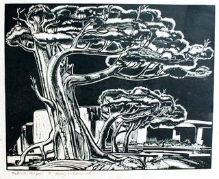 Item #4677 Linoleum block print of a Western fir tree