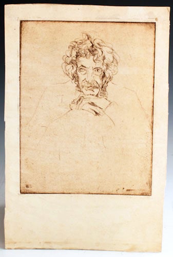 Item #8212 Etched portrait of Samuel Clemens.